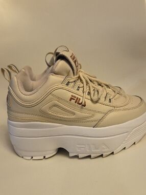 FILA Women's Cream Platform Disruptor-Style Sneakers